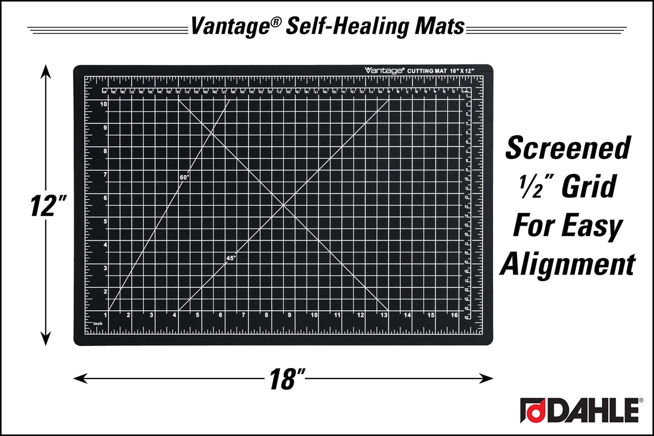 Self-Healing Cutting Mat, 12"x18", 1/2" Grid, 5 Layers for Max Healing, Perfect for Crafts & Sewing, Black